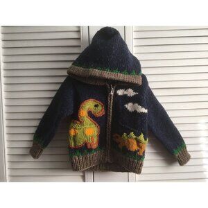 Ecc Dinosaur Hooded Zip Up Wool Blend Sweater Size 2